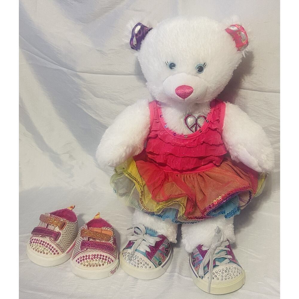 Build A Bear Twinkle Toes Ears Light-up W/Sketchers Shoes 2 Pair & Tutu Outfit